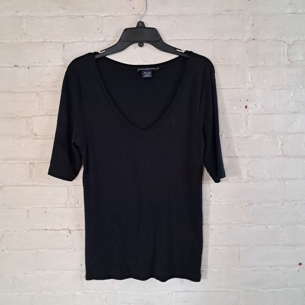 Ralph Lauren Sport Womens XL Vneck Black Basic Shirt Tshirt Top Layering